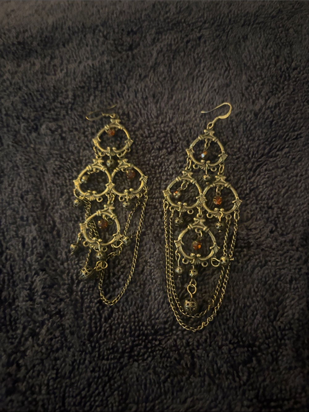 Gold-Tone Filigree Chandelier Earrings with Amber Stones - Women Jewelry
